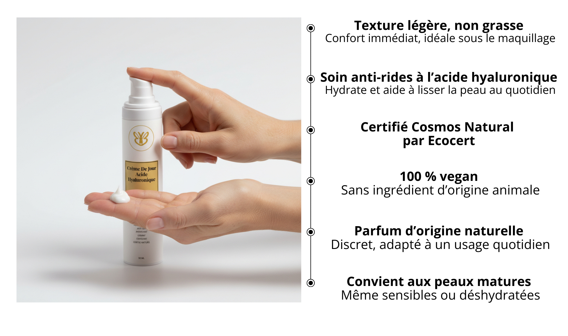 Crème de jour anti-rides Belle après 40 ans à l’acide hyaluronique, texture légère non grasse, soin quotidien pour hydrater et lisser les peaux matures