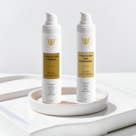 Routine matin et soir : la crème de jour à l'acide hyaluronique Actif Anti-rides et la crème de nuit au collagène Actif Fermeté