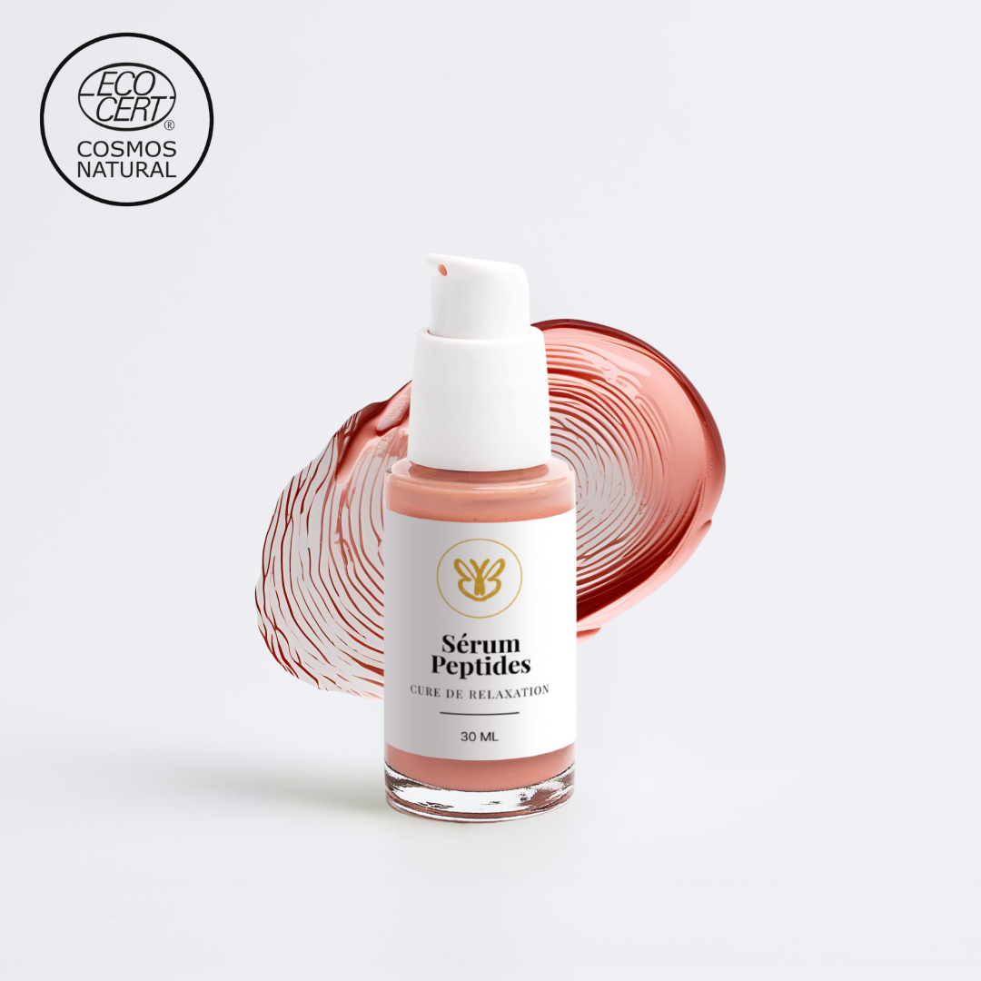 Sérum aux peptides naturel pour peaux sensibles et matures, effet lissant immédiat, arôme délicat, soin anti-rides visage après 40 ans.