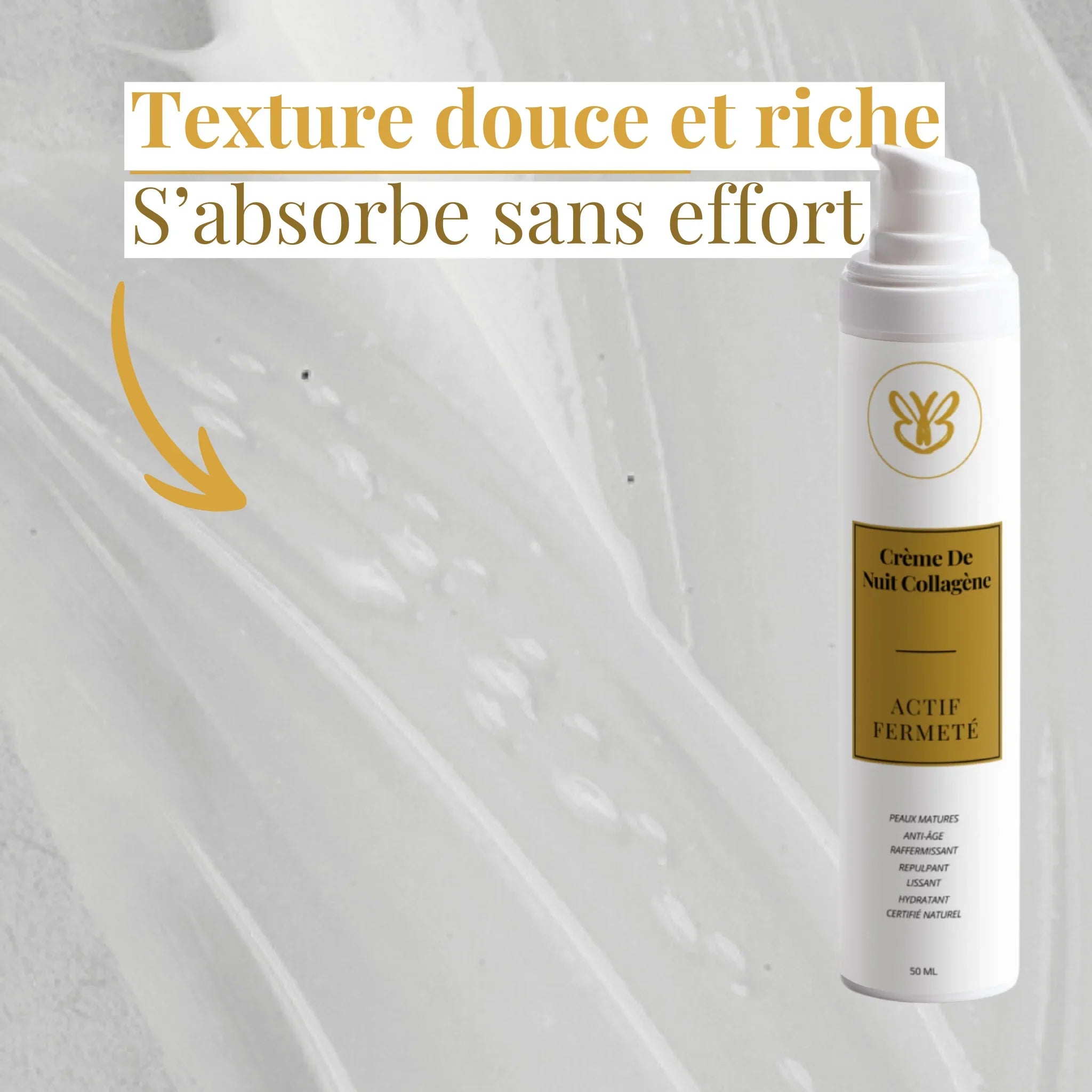 Texture onctueuse de la crème nuit au collagène végétal