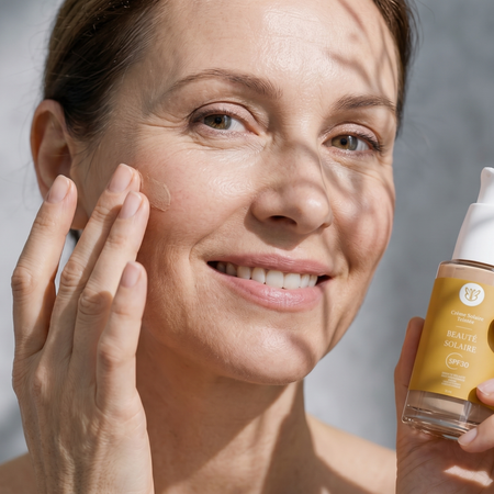 Application de la Beauté Solaire Teintée SPF 30 pour un effet bonne mine naturel